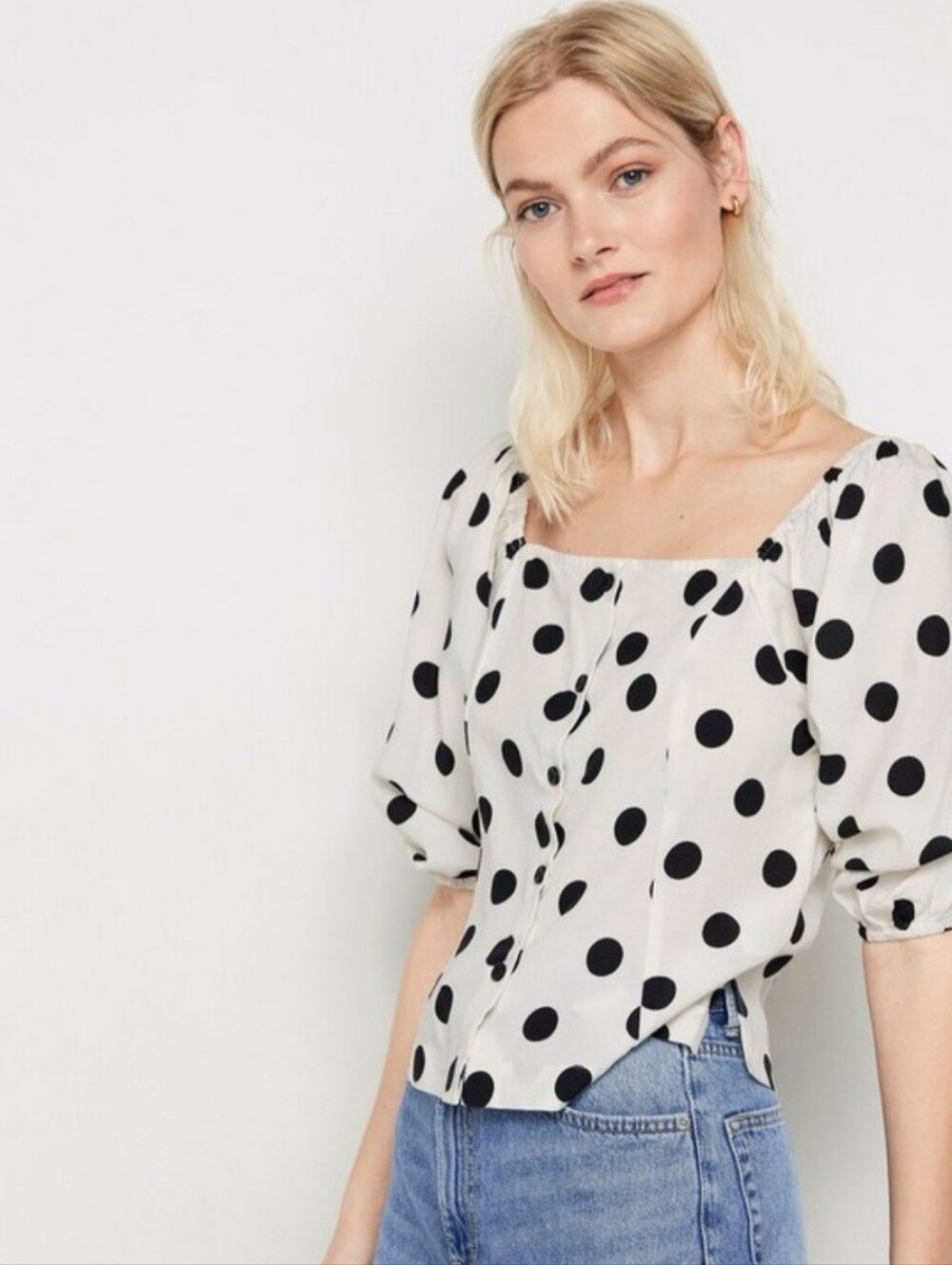 Polka Dot Puff Sleeve Top/ Pant Set- White/Black